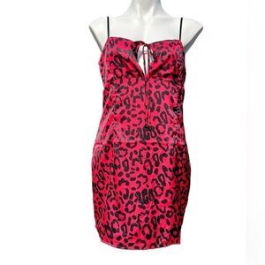 Lulu’s Red Leopard Print Satin Slip Mini Dress New With Tag Size Large
